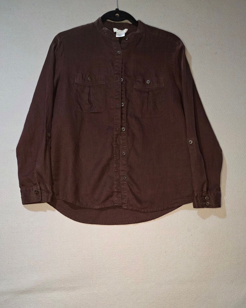 Kate Hill Brown 100% Linen Shirt - Petite Small | Safari Old Money